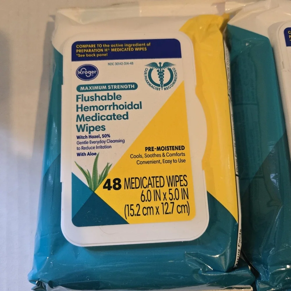 Kroger 3pack Witch Hazel‎ Flushable Hemorrhoidal Medicated Wipes, 48 Count Each